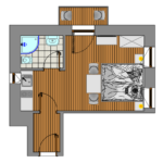 Grundriss Apartment Gamskar Variante 1 mit Balkon für 2 Personen