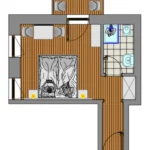 Grundriss des Doppelzimmers Palfnersee im GRUBERS Hotel-Apartments Gastein mit rund 20 m² Wohnfläche, Doppelbett, Badezimmer und Balkon. Kompakte Zimmerkategorie für zwei Personen und Urlaub mit Hund in Bad Gastein.